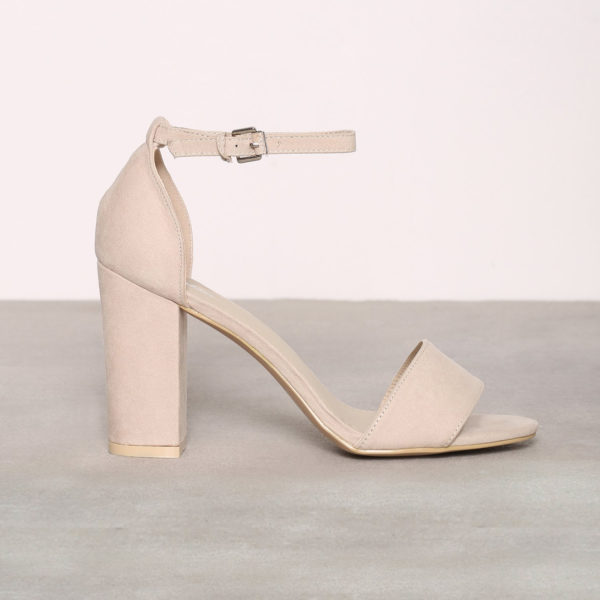 Beige block heels